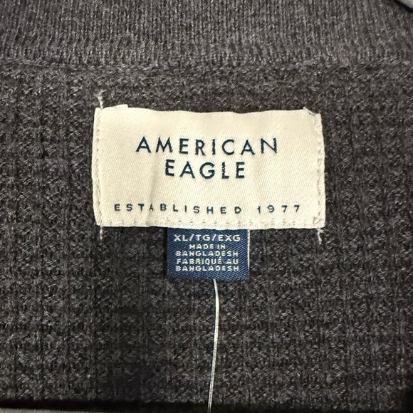 American Eagle Long Sleeve Tipped Waffle Grey and White Sweater Polo Cardigan XL - Picture 5 of 9